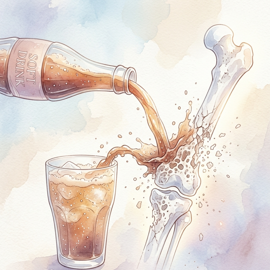 含糖碳酸飲料磷酸影響鈣質吸收示意圖