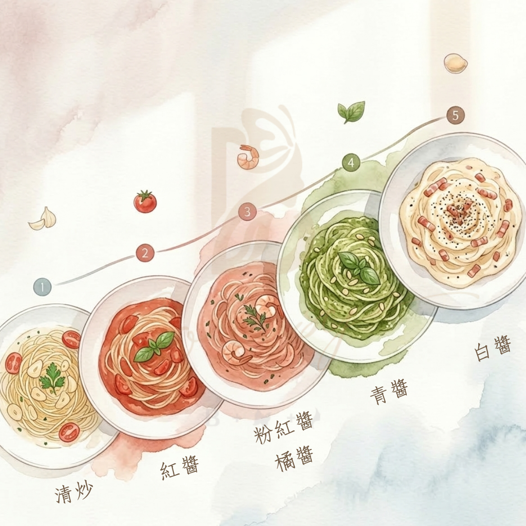 義大利麵五大醬料熱量比較圖