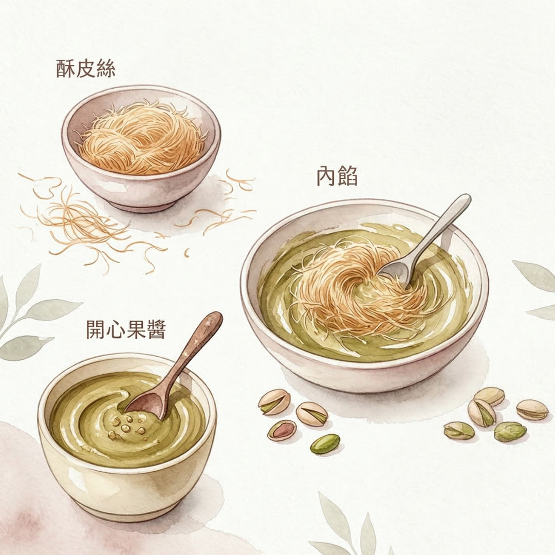 杜拜巧克力製作過程 酥皮絲 Kataifi 開心果醬 內餡