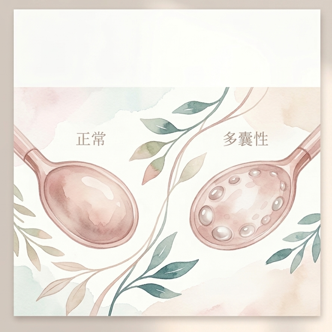 多囊性卵巢與正常卵巢對比示意圖