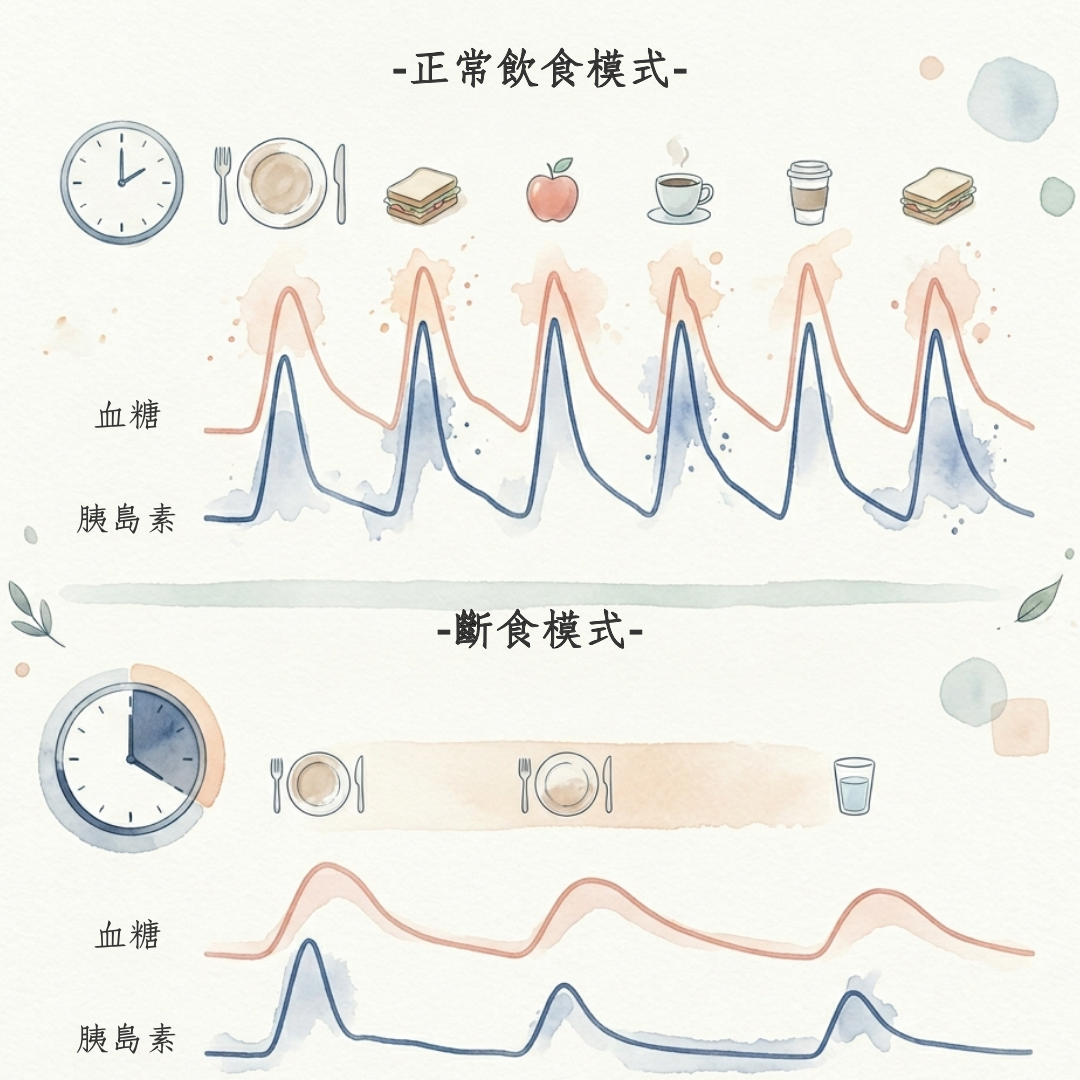 斷食胰島素變化示意圖