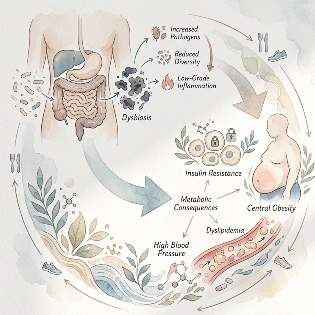 腸道菌叢失衡與代謝症候群關聯圖