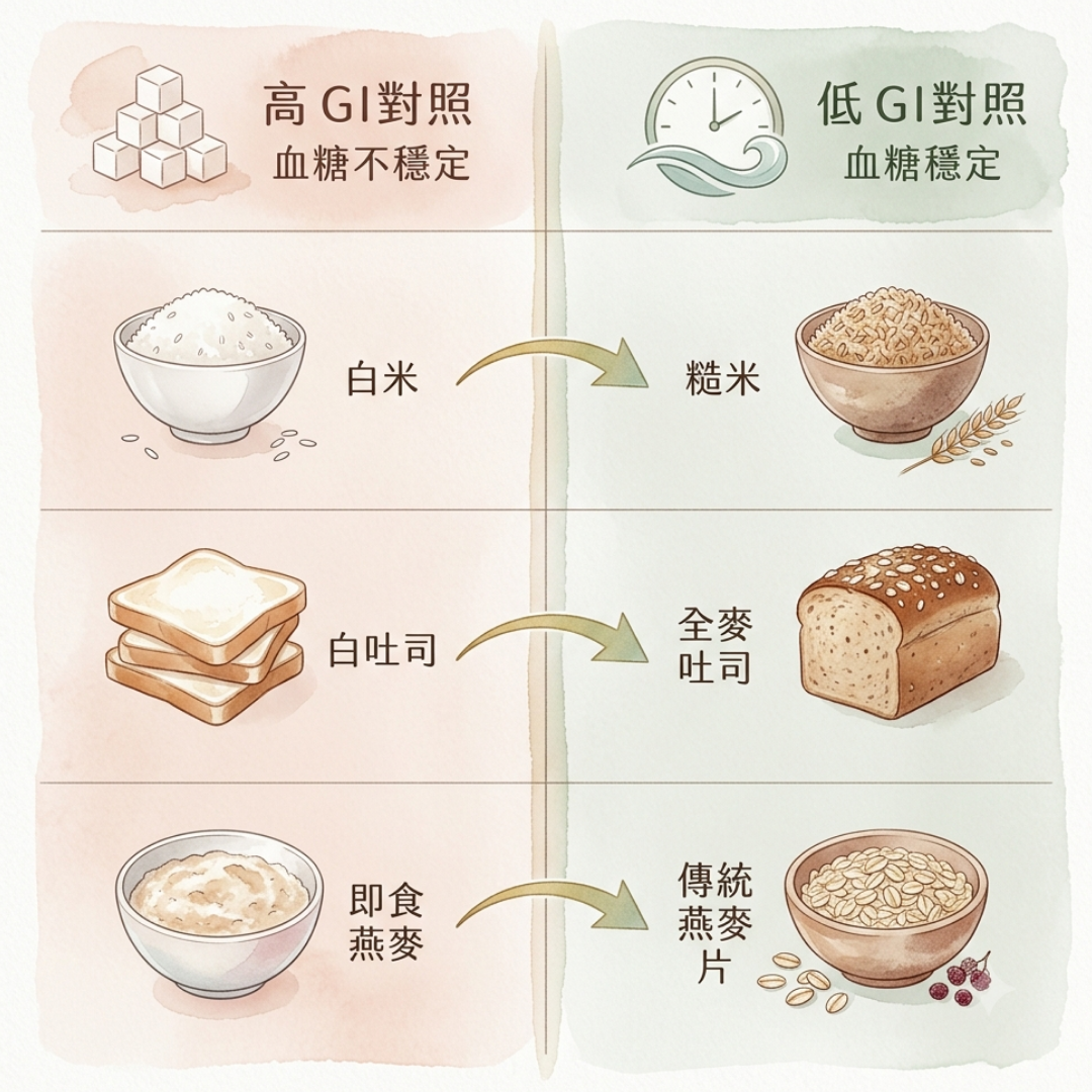 低GI食物清單 日常飲食選擇原則對照表