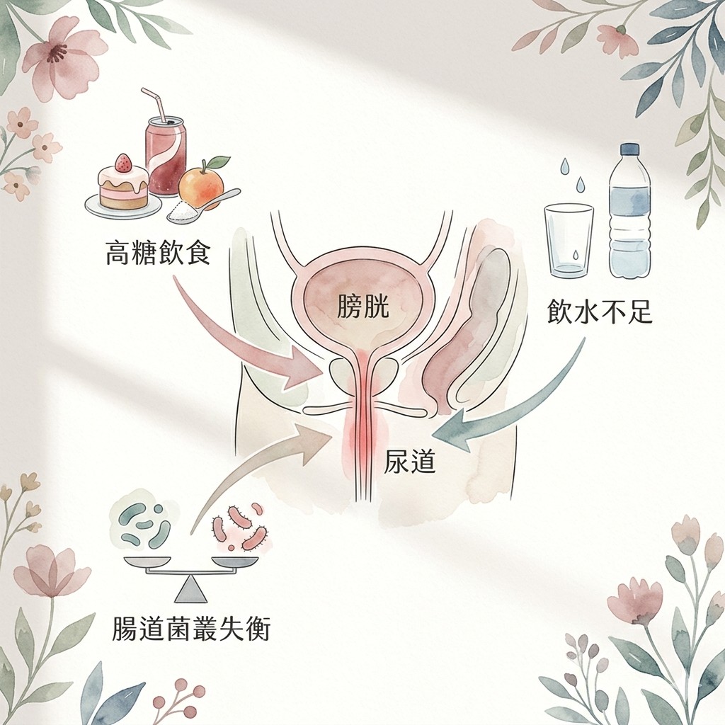 尿道炎反覆發作 原因示意圖